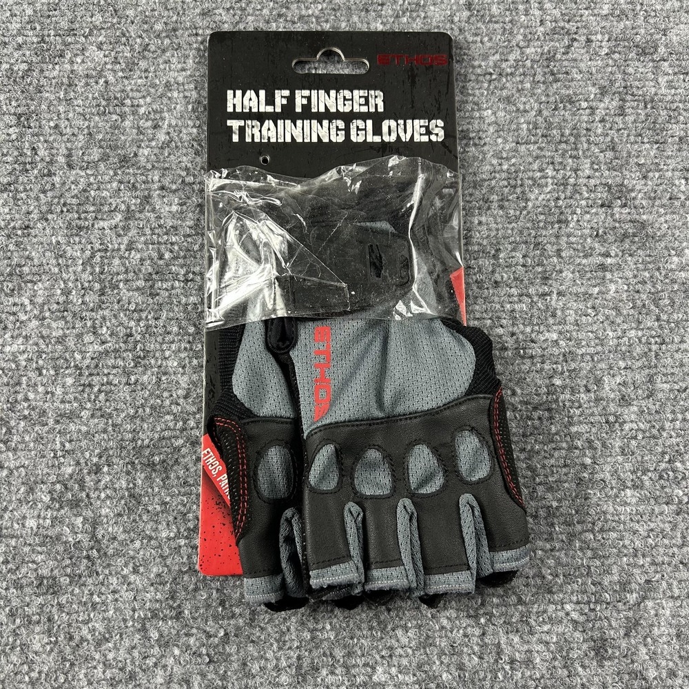 Ethos Half Finger Training‎ Gloves Mens Small Gray Wrist Wrap Microfiber Lifting